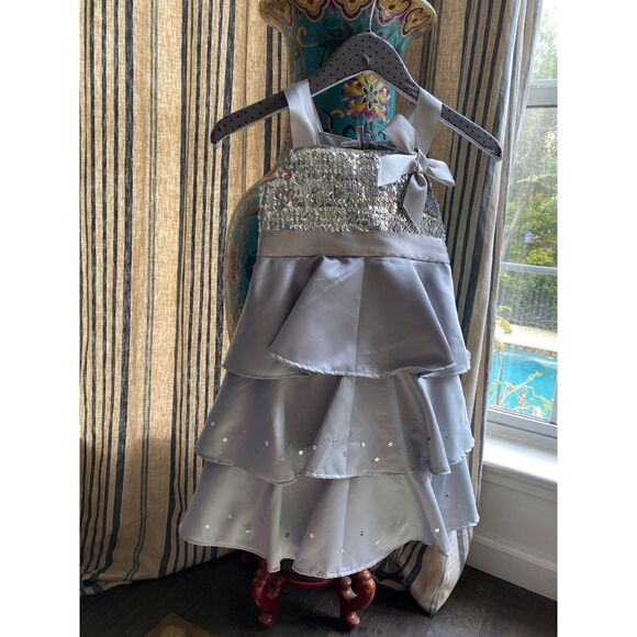 Incomplete Handmade Silver Sequin Tiered Holiday Dress Girls Size 7 - Picture 2 of 8